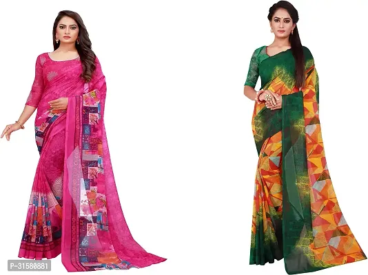 Stylish Multicoloured Georgette Saree With Blouse Piece For Women Pack Of 2-thumb0