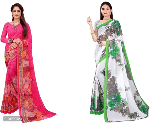 Stylish Multicoloured Georgette Saree With Blouse Piece For Women Pack Of 2-thumb0