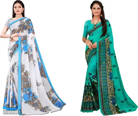 Stylish Multicoloured Georgette Saree With Blouse Piece For Women Pack Of 2-thumb0