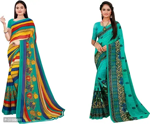 Stylish Multicoloured Georgette Saree With Blouse Piece For Women Pack Of 2-thumb0