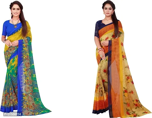 Stylish Multicoloured Georgette Saree With Blouse Piece For Women Pack Of 2-thumb0