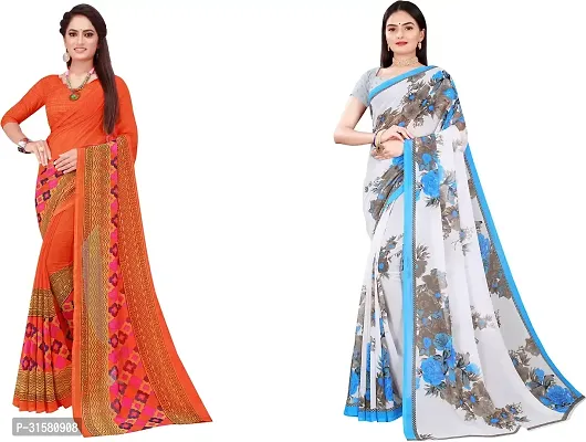 Stylish Multicoloured Georgette Saree With Blouse Piece For Women Pack Of 2-thumb0