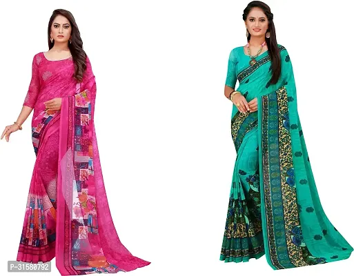 Stylish Multicoloured Georgette Saree With Blouse Piece For Women Pack Of 2