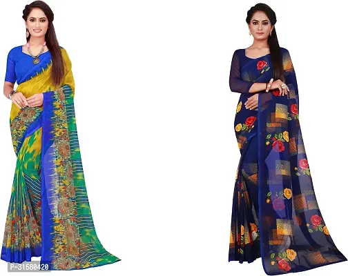 Stylish Multicoloured Georgette Saree With Blouse Piece For Women Pack Of 2