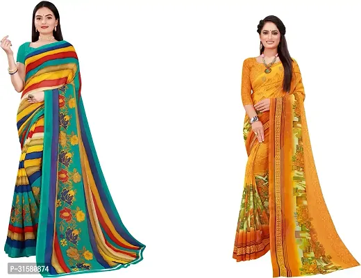 Stylish Multicoloured Georgette Saree With Blouse Piece For Women Pack Of 2-thumb0