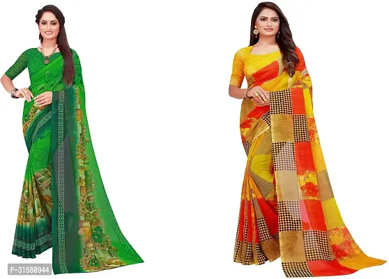 Stylish Multicoloured Georgette Saree With Blouse Piece For Women Pack Of 2-thumb0