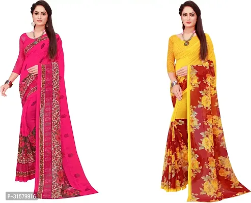 Stylish Multicoloured Georgette Saree With Blouse Piece For Women Pack Of 2-thumb0