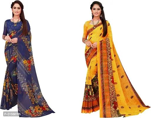 Stylish Multicoloured Georgette Saree With Blouse Piece For Women Pack Of 2