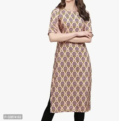 Beautiful Cotton Blend Beige Printed Kurta For Women-thumb0