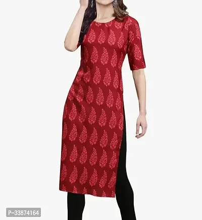 Beautiful Cotton Blend Maroon Printed Kurta For Women-thumb0