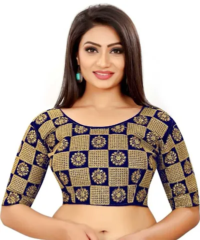 ANSAR Women's ?Hand Embroidery Gold Thread and Stone Readymade Blouse for Saree and Lehenga Choli (Pack of 1) Navy Blue
