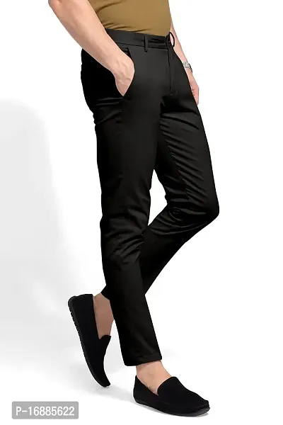 Black Lycra Casual Trousers For Men-thumb3