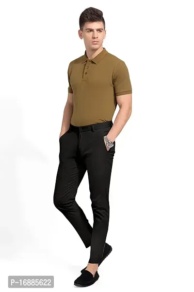 Black Lycra Casual Trousers For Men-thumb2