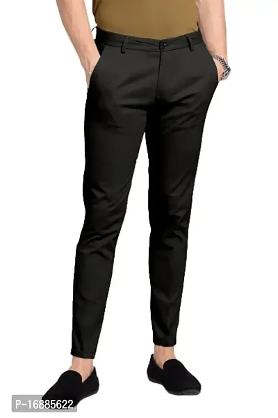 Black Lycra Casual Trousers For Men-thumb0