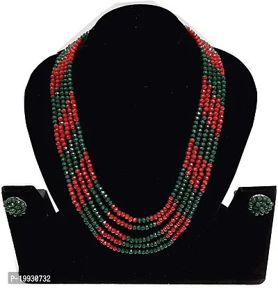 Ratanshala - Semi Precious Gemstone Green/Red Crystal Beads 5 Layer Necklace with Stud Earring Multi Strand Multi Colour 16 Mala for Girl and Women Fashion Jewellery-thumb2