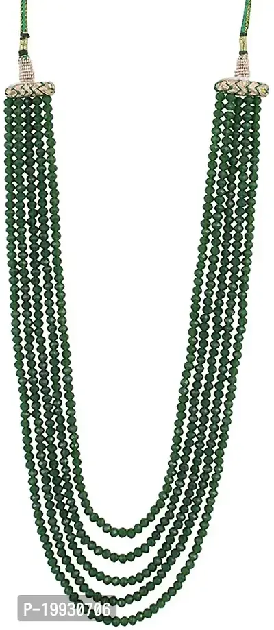 Ratanshala - Dark Green Gemstone Crystal Beads 5 Layer Necklace with Stud Earring for girl and women Multi Layer Green Mala Fashion jewellery-thumb0