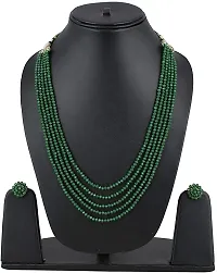 Ratanshala - Dark Green Gemstone Crystal Beads 5 Layer Necklace with Stud Earring for girl and women Multi Layer Green Mala Fashion jewellery-thumb2