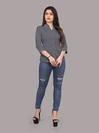 Women Regular Solid Curved Collar Formal Shirt-thumb4