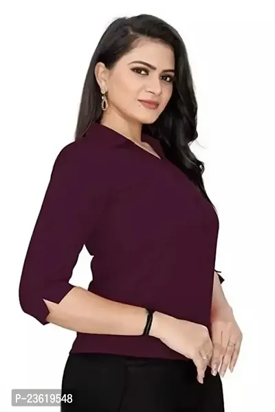 Women Regular Solid Curved Collar Formal Shirt-thumb3