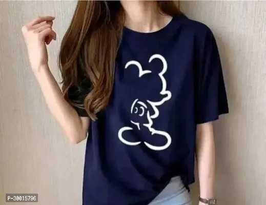 Elegant Navy Blue Cotton Blend Printed T-Shirt For Women-thumb0