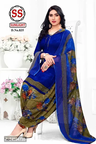 Elegant Blue Crepe  Dress Material with Dupatta For Women-thumb0