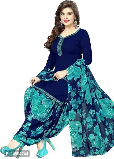 Elegant Blue Crepe  Dress Material with Dupatta For Women-thumb0