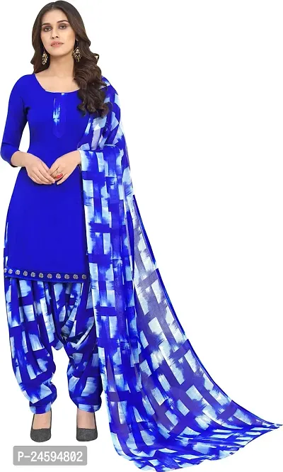 Elegant Blue Crepe  Dress Material with Dupatta For Women-thumb0