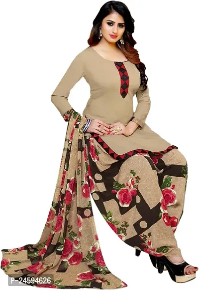 Elegant Beige Crepe  Dress Material with Dupatta For Women-thumb0