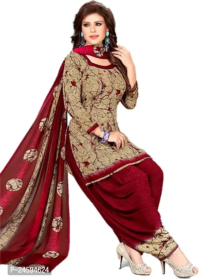 Elegant Multicoloured Crepe  Dress Material with Dupatta For Women