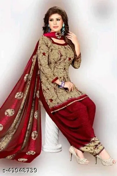 Elegant Crepe Dress Material with Chiffon Dupatta