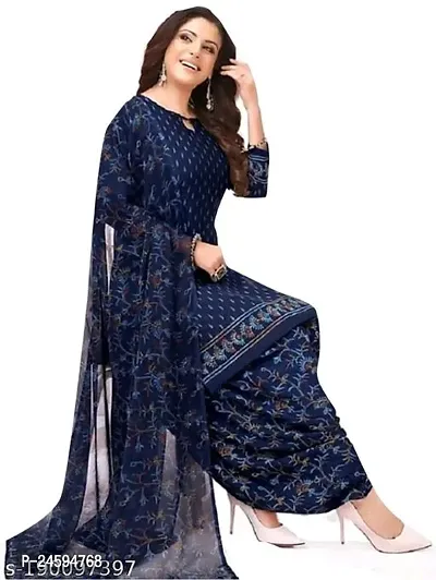 Elegant Blue Crepe  Dress Material with Dupatta For Women-thumb0