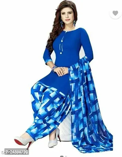 Elegant Blue Crepe  Dress Material with Dupatta For Women-thumb0