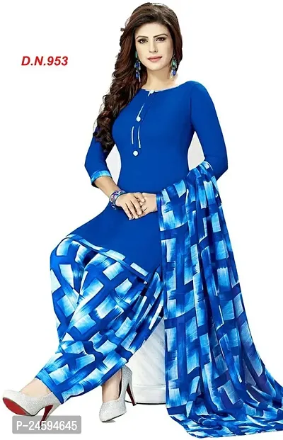 Elegant Blue Crepe  Dress Material with Dupatta For Women