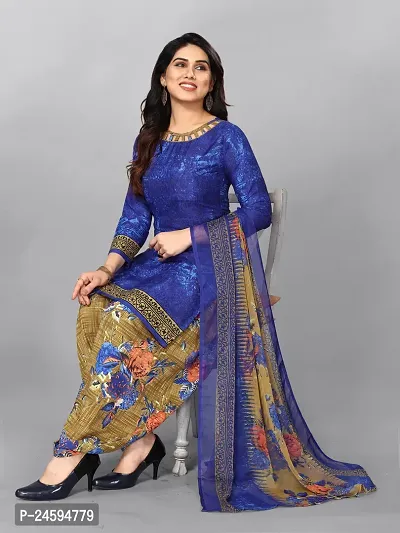 Elegant Multicoloured Crepe  Dress Material with Dupatta For Women-thumb0