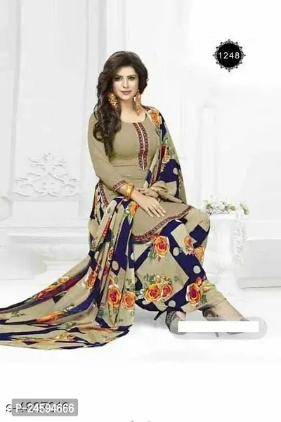 Elegant Multicoloured Crepe  Dress Material with Dupatta For Women-thumb0