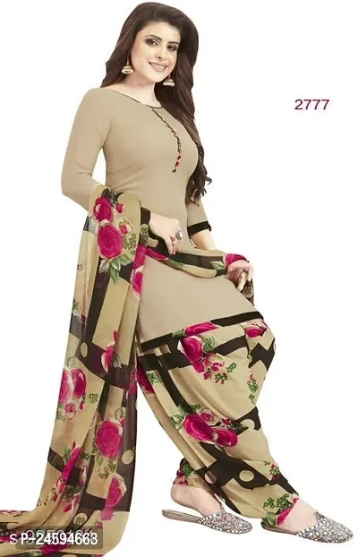 Elegant Multicoloured Crepe  Dress Material with Dupatta For Women-thumb0