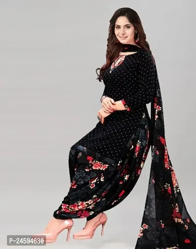 Elegant Black Crepe  Dress Material with Dupatta For Women-thumb0