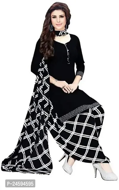 Elegant Black Crepe  Dress Material with Dupatta For Women