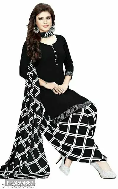 Elegant Black Crepe  Dress Material with Dupatta For Women-thumb0