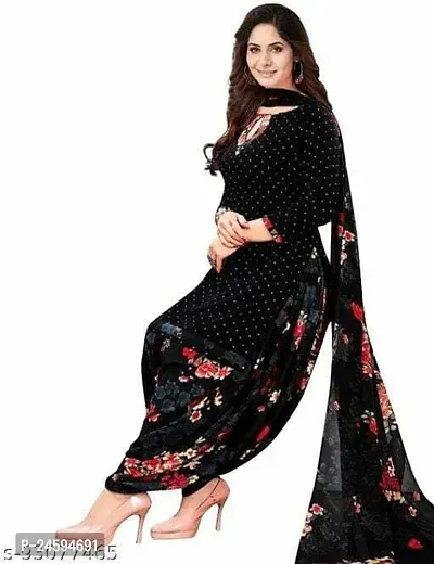 Elegant Black Crepe  Dress Material with Dupatta For Women-thumb0