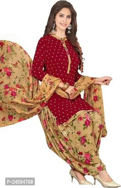 Elegant Red Crepe  Dress Material with Dupatta For Women-thumb0