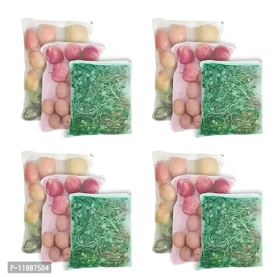 DADDY - G? Multi -Purpose Mesh Storage bags Eco-Friendly, Non-Toxic, Reusable Fridge Storage Bag for Vegetables and Fruits in Multi size with Zipper (4 Small, 4 Medium & 4 Large Size Bag)