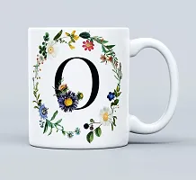 THE KAMY Initial Alphabet Letter with Floral Design Ceramic Coffee Mug, Printed on Both Sides. (350 ML) (O)-thumb1