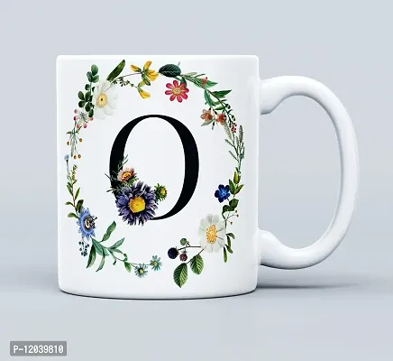 THE KAMY Initial Alphabet Letter with Floral Design Ceramic Coffee Mug, Printed on Both Sides. (350 ML) (O)-thumb2