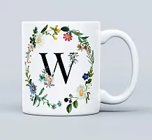 THE KAMY Initial Alphabet Letter with Floral Design Ceramic Coffee Mug, Printed on Both Sides. (350 ML) (W)-thumb1