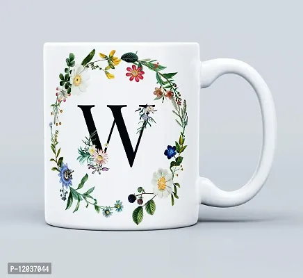 THE KAMY Initial Alphabet Letter with Floral Design Ceramic Coffee Mug, Printed on Both Sides. (350 ML) (W)-thumb2