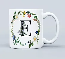 THE KAMY Initial Alphabet Letter with Floral Design Ceramic Coffee Mug, Printed on Both Sides. (350 ML) (E)-thumb1