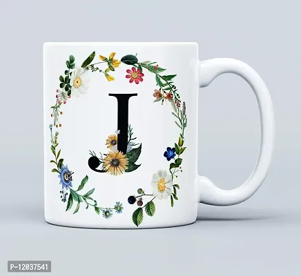 THE KAMY Initial Alphabet Letter with Floral Design Ceramic Coffee Mug, Printed on Both Sides. (350 ML) (J)-thumb2