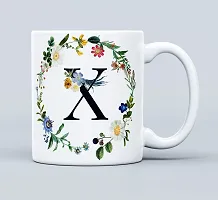 THE KAMY Initial Alphabet Letter with Floral Design Ceramic Coffee Mug, Printed on Both Sides. (350 ML) (X)-thumb1