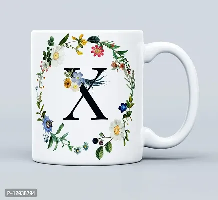 THE KAMY Initial Alphabet Letter with Floral Design Ceramic Coffee Mug, Printed on Both Sides. (350 ML) (X)-thumb2